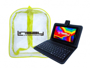 LINSAY 7 inch Quad Core Dual Camera Android Tablet - Black Keyboard Case and Backpack