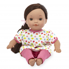 You & Me 12 Inch Satin Bow Toddler Doll - Ethnic in Pink Heart Print with Side Braid