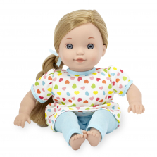You & Me 12 Inch Satin Bow Toddler Doll - Blonde in Light Blue Heart Print with Side Braid