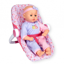 You & Me 16 inch Kicking Baby Doll in Carrier - Lavender Top with Pink/White Stripe Pants