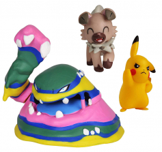 Pokémon Battle Figure Set 3-Pack, 2" Pikachu, 2" Rockruff, and 3" Alolan Muk