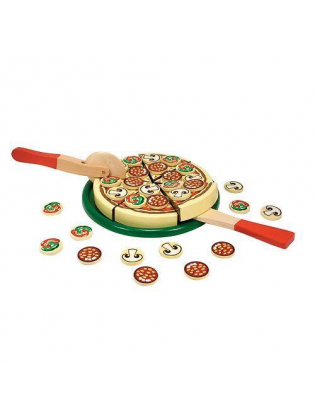 Melissa & doug pizza party wooden store play food set with 54 toppings