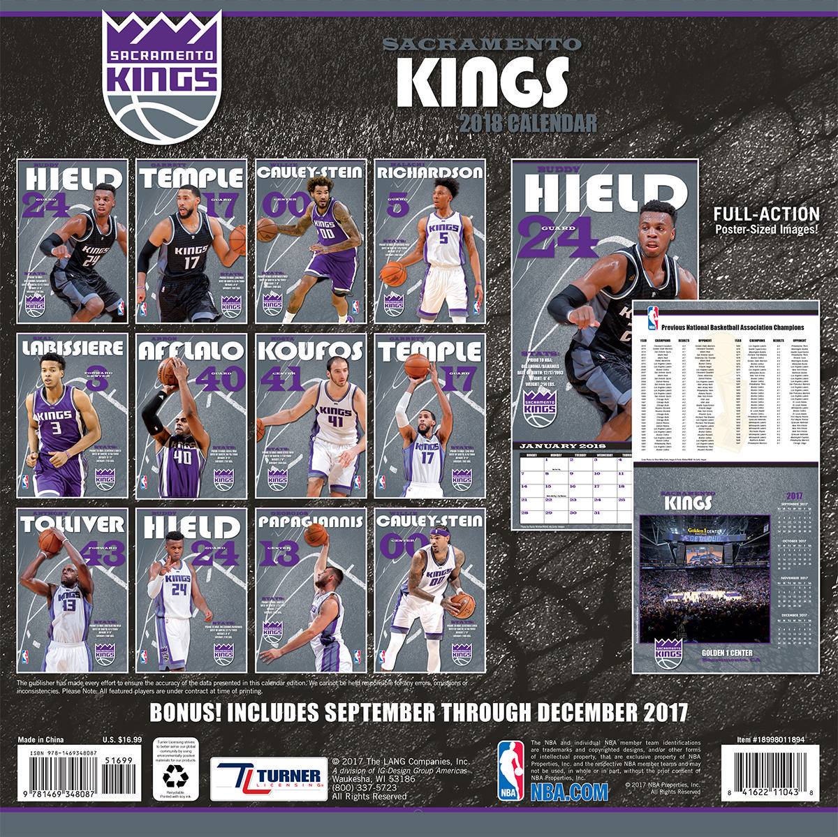 Turner 2018 NBA Sacramento Kings Wall Calendar Играландия интернет