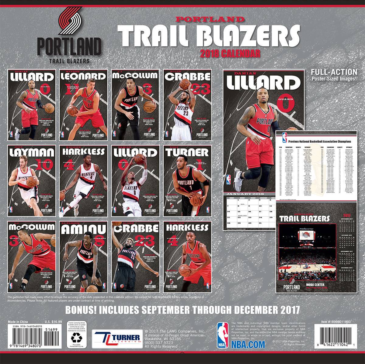 Turner 2018 NBA Portland Trail Blazers Wall Calendar Играландия