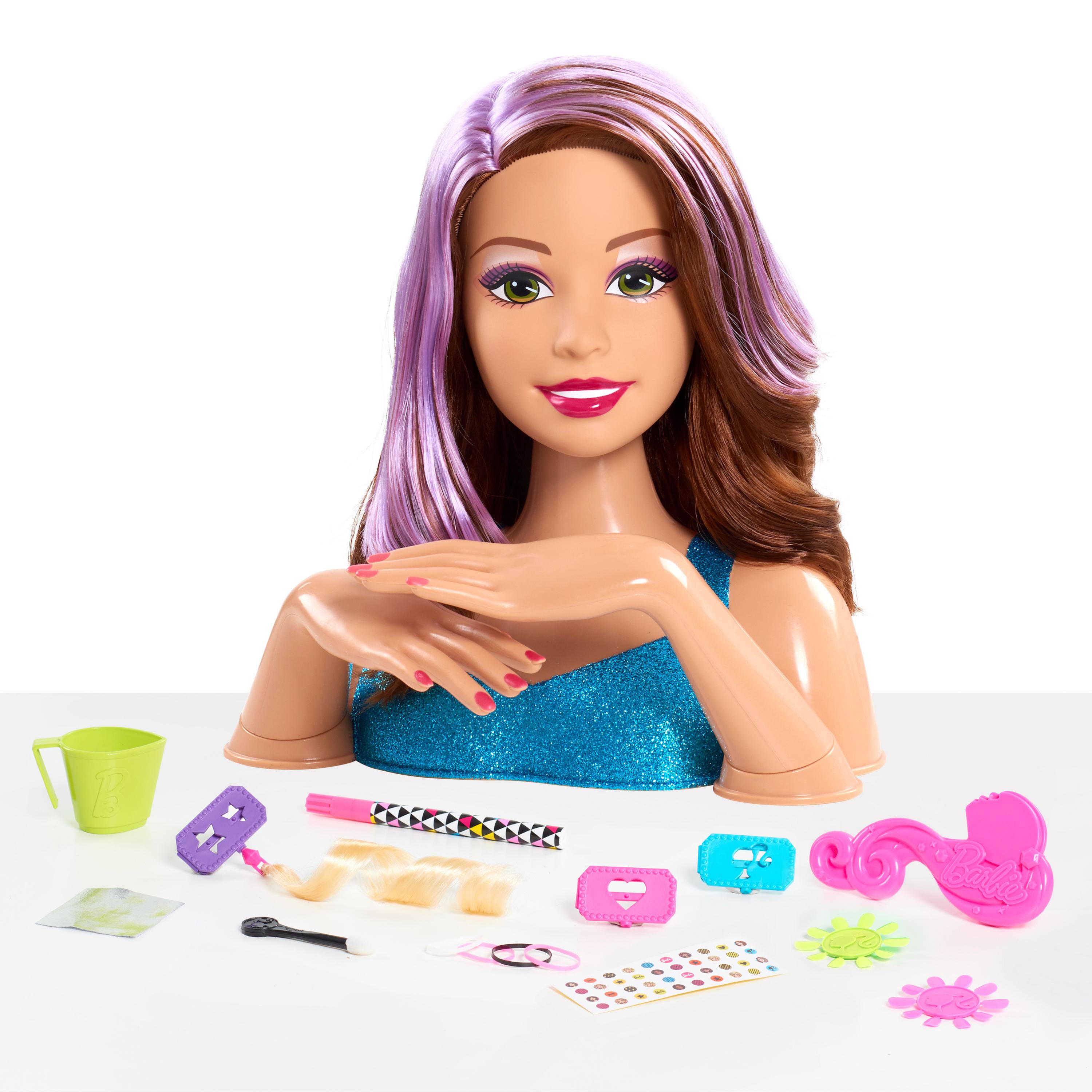 Оригинал Barbie Flip and Reveal Deluxe Styling Head Set - Brunette to Purpl...