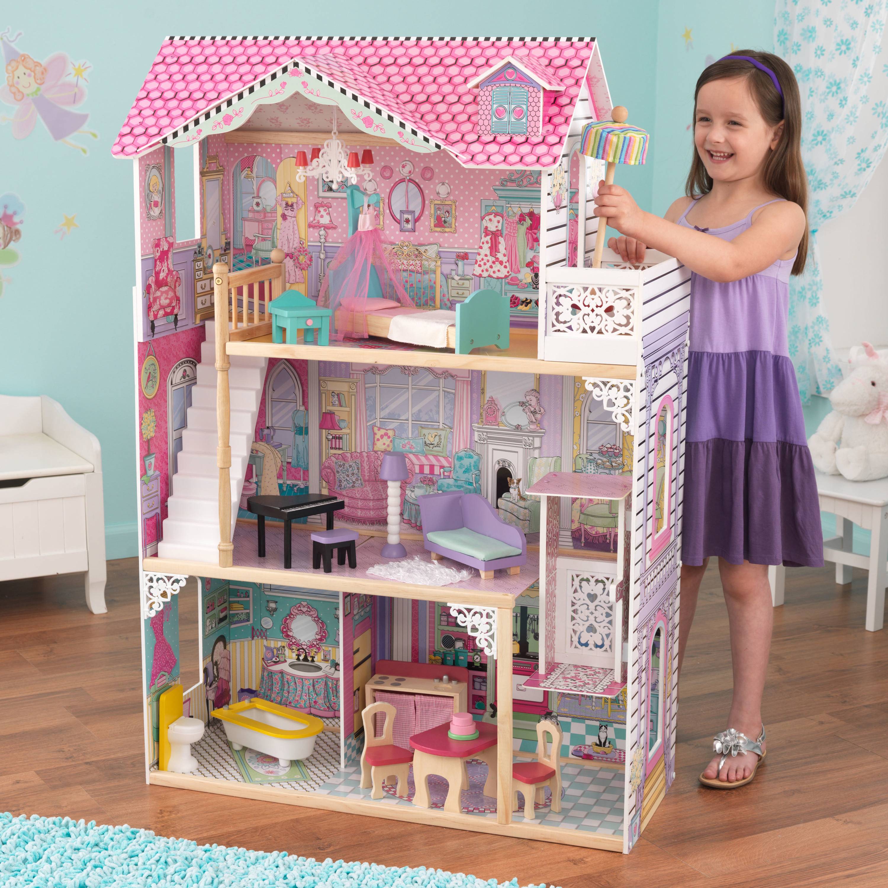 kidkraft girl's uptown dollhouse with furniture