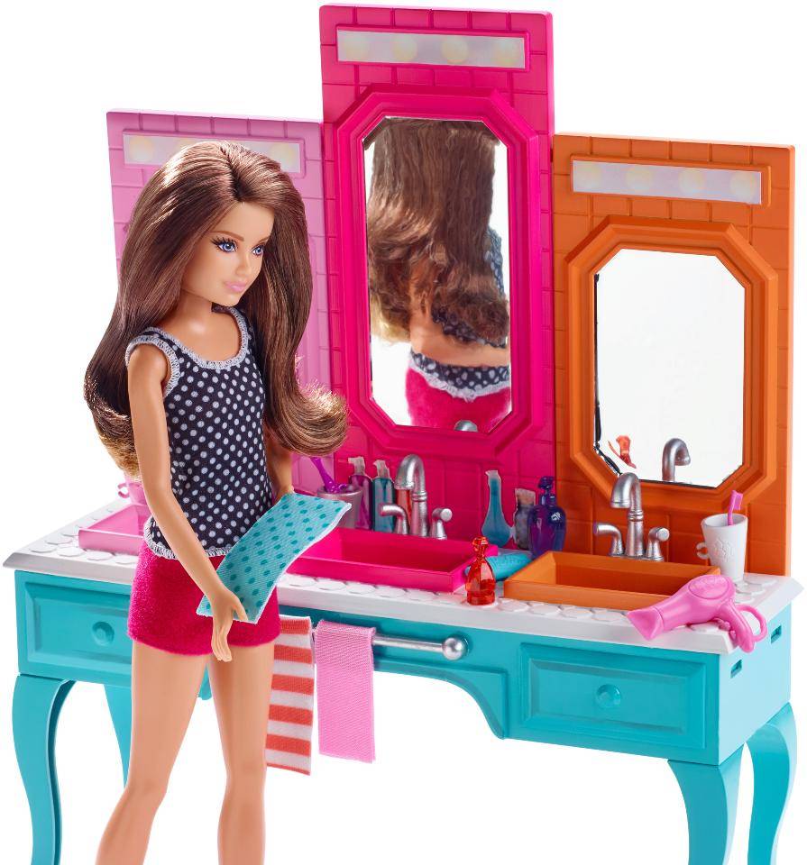 Набор Barbie ванная комната сестра Скиппер, 26 см, dgx46