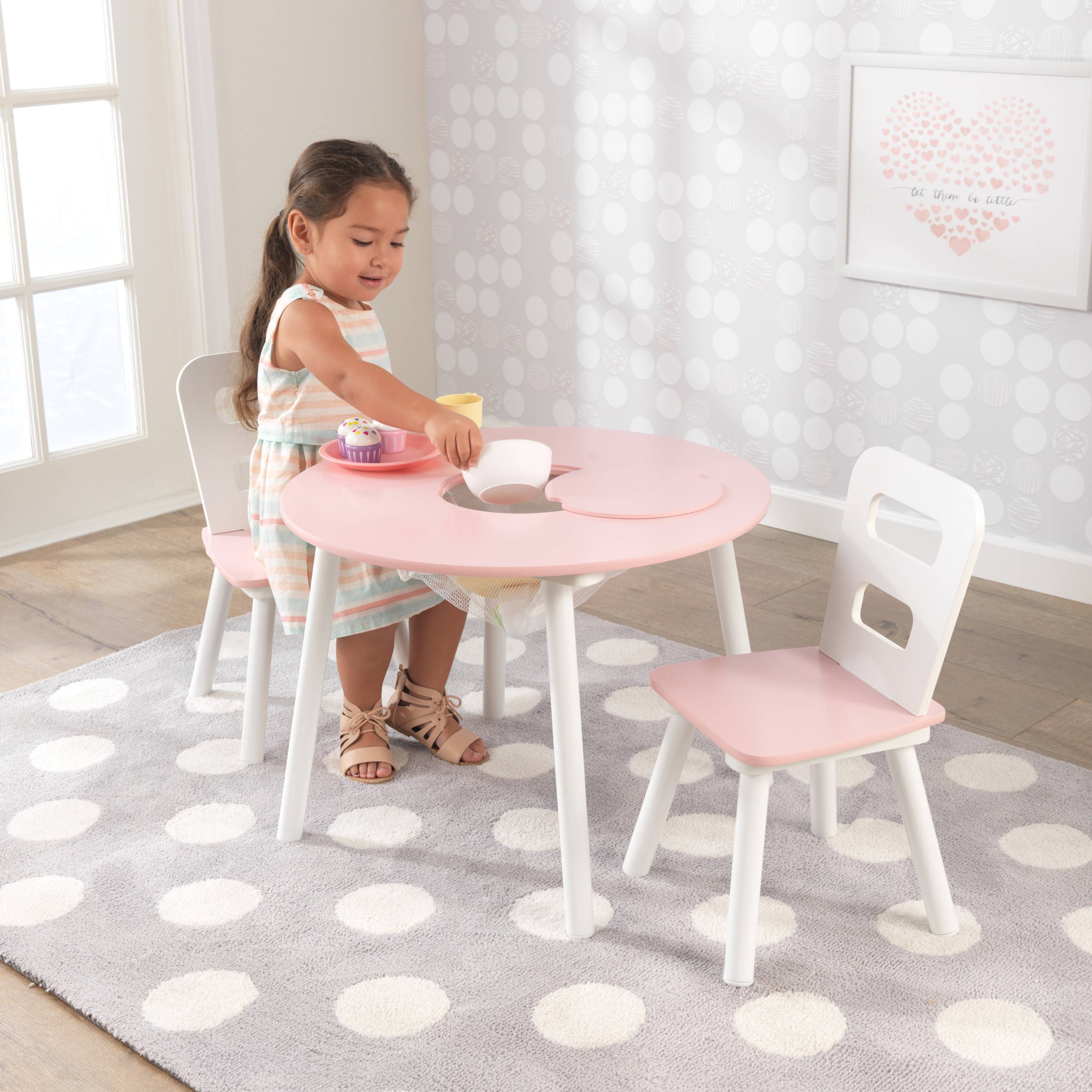 KidKraft Round Storage Table 2 Chair Set Pink White