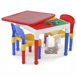 Tot Tutors 2-in-1 Plastic Building Block Compatible Activity Table and 2 Chairs Set