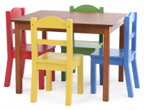 Tot Tutors Focus Wood Table and 4 Primary Colored Chairs Set