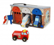 Melissa & Doug Lock and Roll Rescue Garage - 3 Wooden Vehicles, Garage With Locking Door and Keys