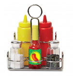 Melissa & Doug Condiments Set (6 pcs) - Play Food, Stainless Steel Caddy