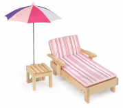 Badger Basket Doll Beach Lounger with Table and Umbrella - Summer Stripes