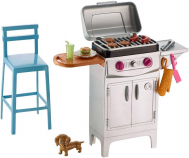 Barbie Furniture and Accessories Playset - BBQ Grill, puppy and chair