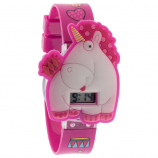 Despicable Me 3 Girls Fluffy Unicorn Molded Case with Flashing Lights Watch - Pink Strap