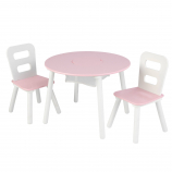 KidKraft Round Storage Table & 2 Chair Set - Pink & White
