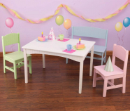 KidKraft Nantucket Table with Bench and 2 Chairs - White and Pastel