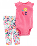 Pink baby girl Floral Pants and love body - set of 2