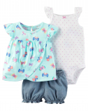 Baby girl Butterfly Polka Dot body with Strap and Body - set of 3
