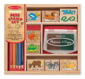 Melissa & Doug Wooden Stamp Set: Pets - 9 Stamps, 5 Colored Pencils, and 2-Color Stamp Pad
