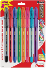 8-Pack Pentel R.S.V.P. Ball Point Pens Medium - Assorted Colors