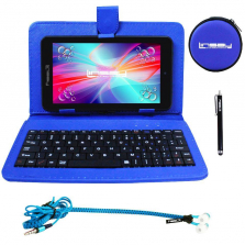 LINSAY 7 inch Quad Core IPS Screen 1280 x 800 Dual Camera Android Tablet Bundle with Blue Keyboard Earphones and Pen
