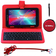 LINSAY 7 inch Quad Core IPS Screen 1280 x 800 Dual Camera Android Tablet Bundle with Red Keyboard, Earphones and Pen