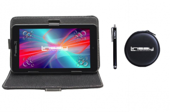 LINSAY 7 inch Quad Core IPS Screen 1280 x 800 Dual Camera Android Tablet Bundle with Black Case, Earphones and Pen