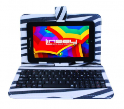 LINSAY 7 inch Quad Core Dual Camera Android Tablet - Zebra Style Keyboard Case