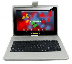 LINSAY 10.1 inch Quad Core 1280 x 800 IPS Screen Tablet 16GB with Silver Leather Keyboard Case