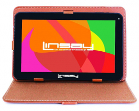 LINSAY 10.1 inch Quad Core Tablet - Brown Leather Case
