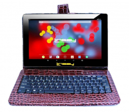 LINSAY 10.1 inch Quad Core 1280 x 800 IPS Screen Tablet 16GB with Brown Crocodile Style Leather Keyboard Case