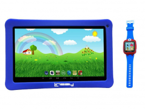 LINSAY 10.1 inch Quad Core Kids Funny Tablet with Smart Watch - Blue