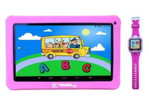 LINSAY 10.1 inch Quad Core Kids Funny Tablet with Smart Watch - Pink
