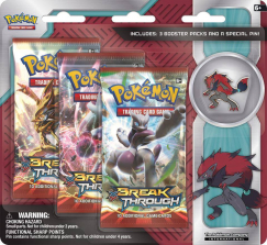 Pokemon XY Break Through Zoroark 2016 Trading Card Game - 3 Pack Pin Blister