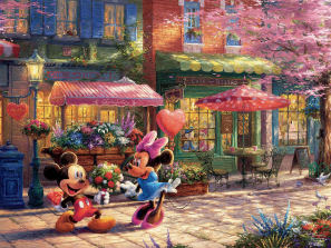 Ceaco Disney Thomas Kinkade The Dreams Collection Mickey and Minnie Sweetheart Cafe Jigsaw Puzzle - 750-piece