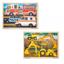 Melissa & Doug Vehicles Wooden Jigsaw Puzzles Set - Construction and Rescue (24 pcs)