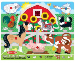 Melissa & Doug Baa! Cluck! Moo! Farm Animals Sound Peg Puzzle - 8-Piece