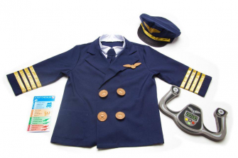 Melissa & Doug Pilot Role Play Costume Set 6-Piece - Jacket, Tie, Hat, Wings, Steering Yoke, Checklist