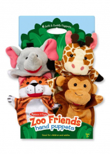 Melissa & Doug Zoo Friends Hand Puppets - Elephant, Giraffe, Tiger and Monkey