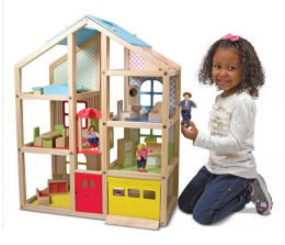 Melissa & Doug Hi-Rise Wooden Dollhouse With 15 pcs Furniture - Garage and Working Elevator