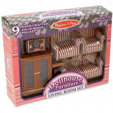 Melissa & Doug Classic Victorian Wooden and Upholstered Dollhouse Living Room Furniture (9 pcs)