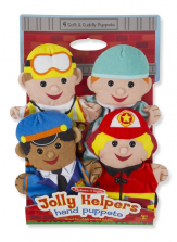 Melissa & Doug Jolly Helpers Hand Puppets (Set of 4) - Construction Worker, Doctor, Police Officer, and Firefighter