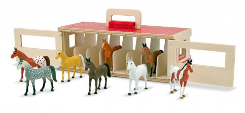 Melissa & Doug Take-Along Show-Horse Stable Play Set With Wooden Stable Box and 8 Toy Horses