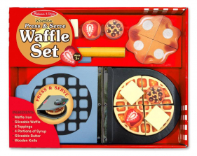 Melissa & Doug Press and Serve Wooden Waffle Set (23 pcs) - Play Food and Kitchen Accessories