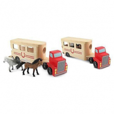 Melissa & Doug Horse Carrier Wooden Vehicle Play Set With 2 Flocked Horses and Pull-Down Ramp