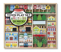 Melissa & Doug Wooden Town Play Set With Storage Tray (32 pcs)