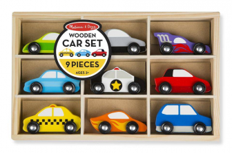 Melissa & Doug Wooden Cars Vehicle Set in Wooden Tray