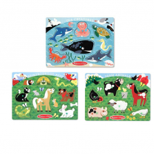 Melissa & Doug Animals Wooden Peg Puzzles Set - Farm, Pets, and Ocean