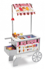 Melissa & Doug Wooden Snacks and Sweets Food Cart - 40+ Play Food pcs, Reversible Awning